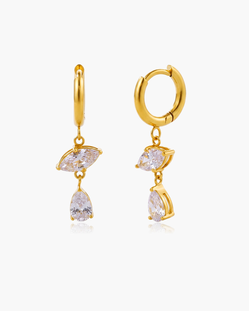 Marquise & Pear Drop Huggie Waterproof Gold Earrings
