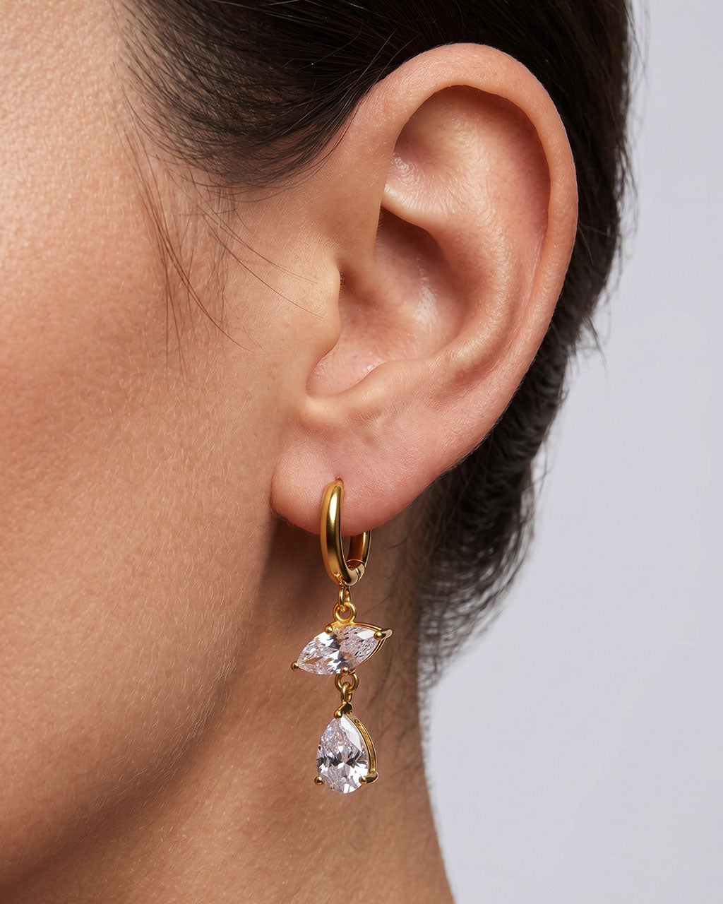Marquise & Pear Drop Huggie Waterproof Gold Earrings