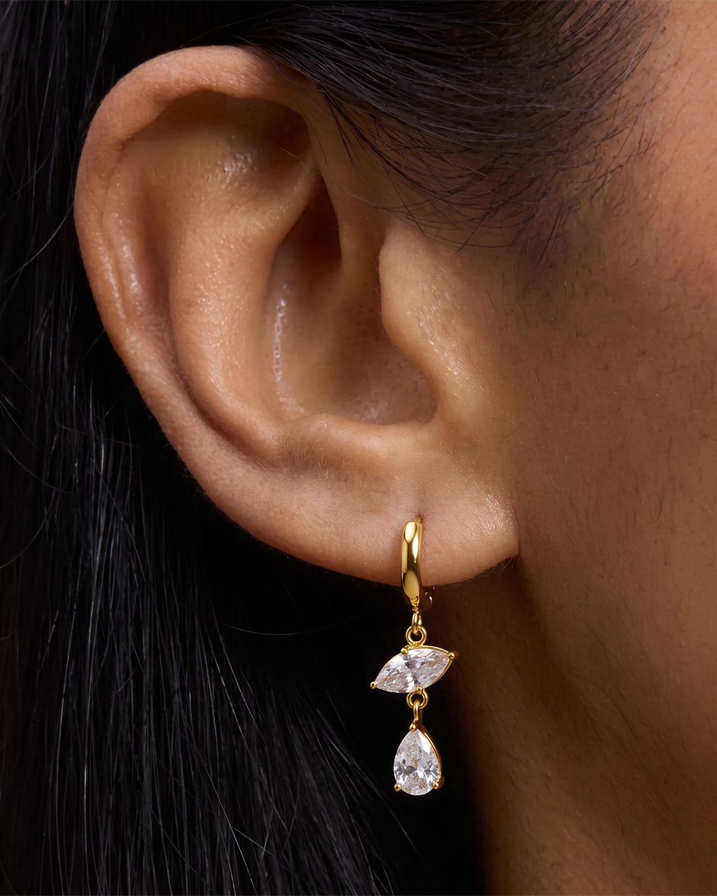Marquise & Pear Drop Huggie Waterproof Gold Earrings