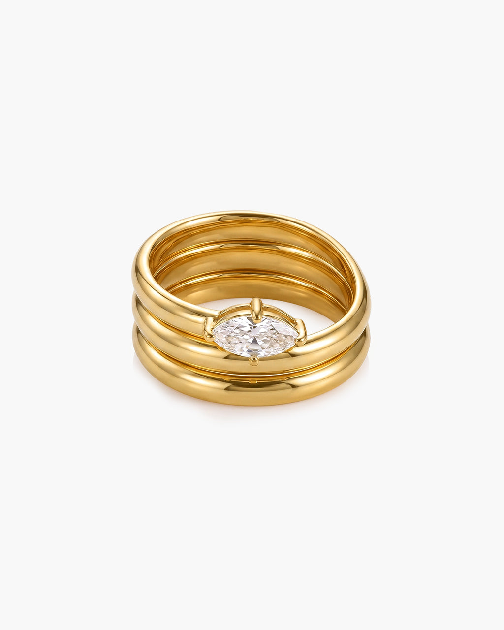 Marquise Solitaire Grooved Band Waterproof Gold Ring