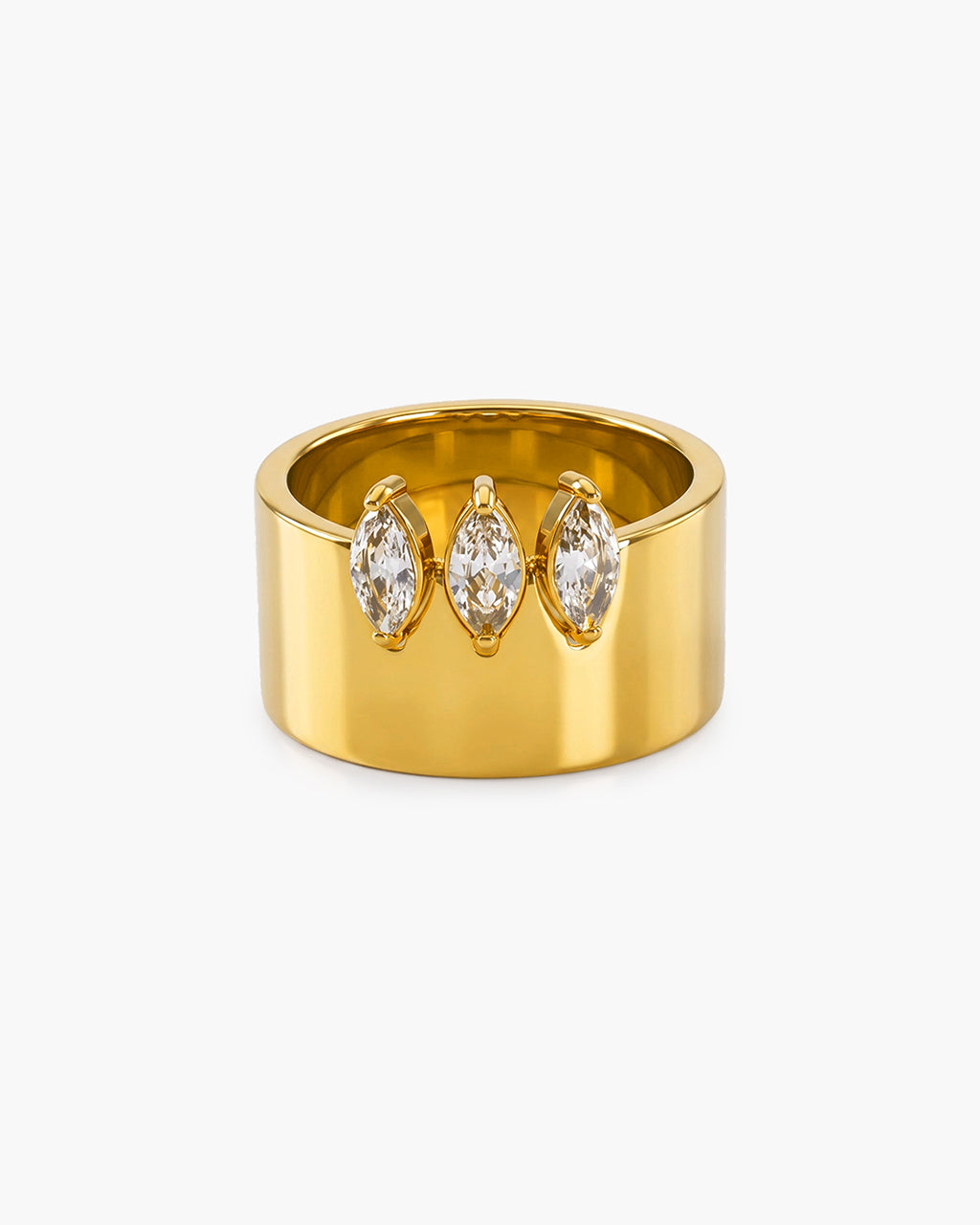Marquise Three Stone Crown Band Waterproof Gold Ring