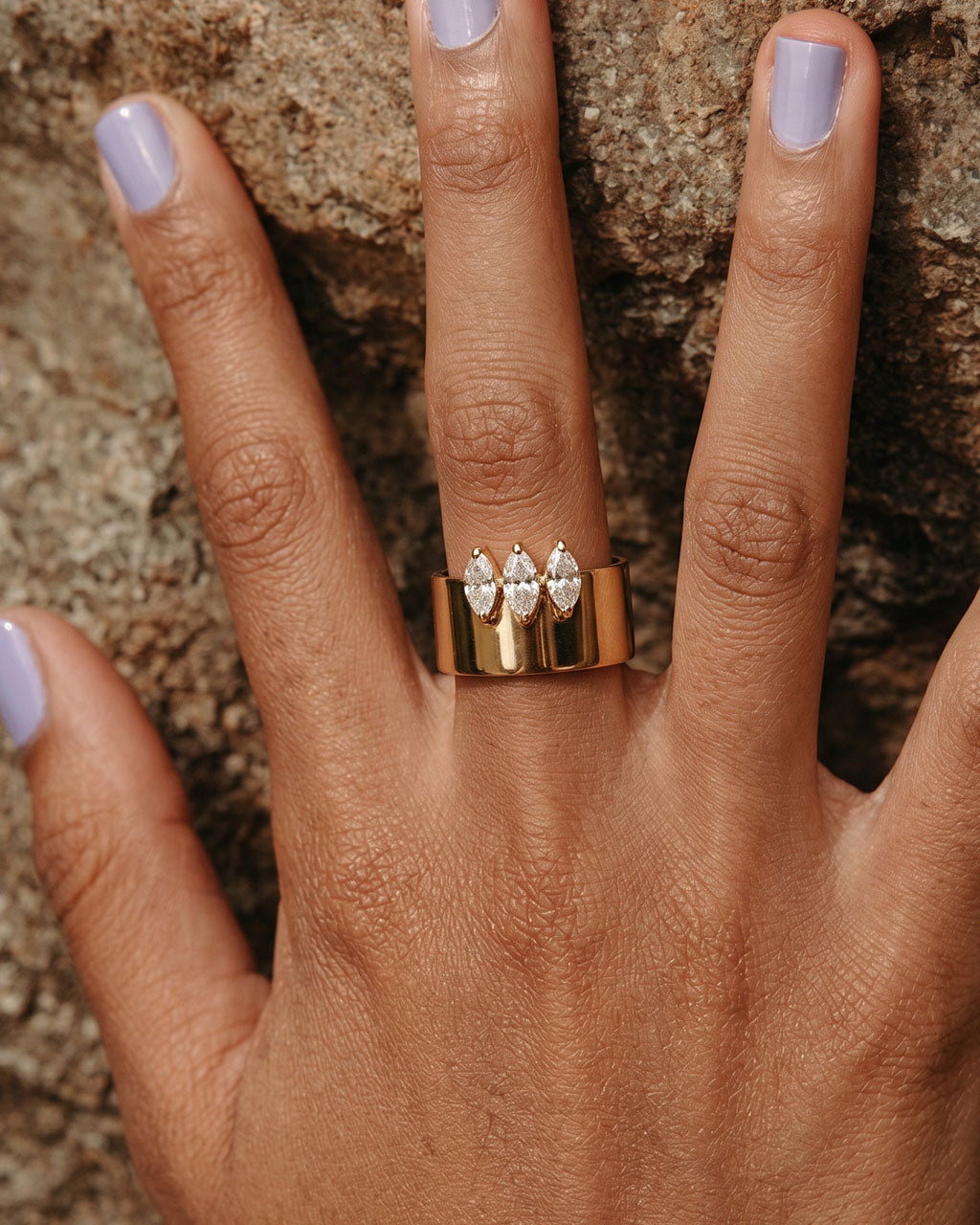 Marquise Three Stone Crown Band Waterproof Gold Ring