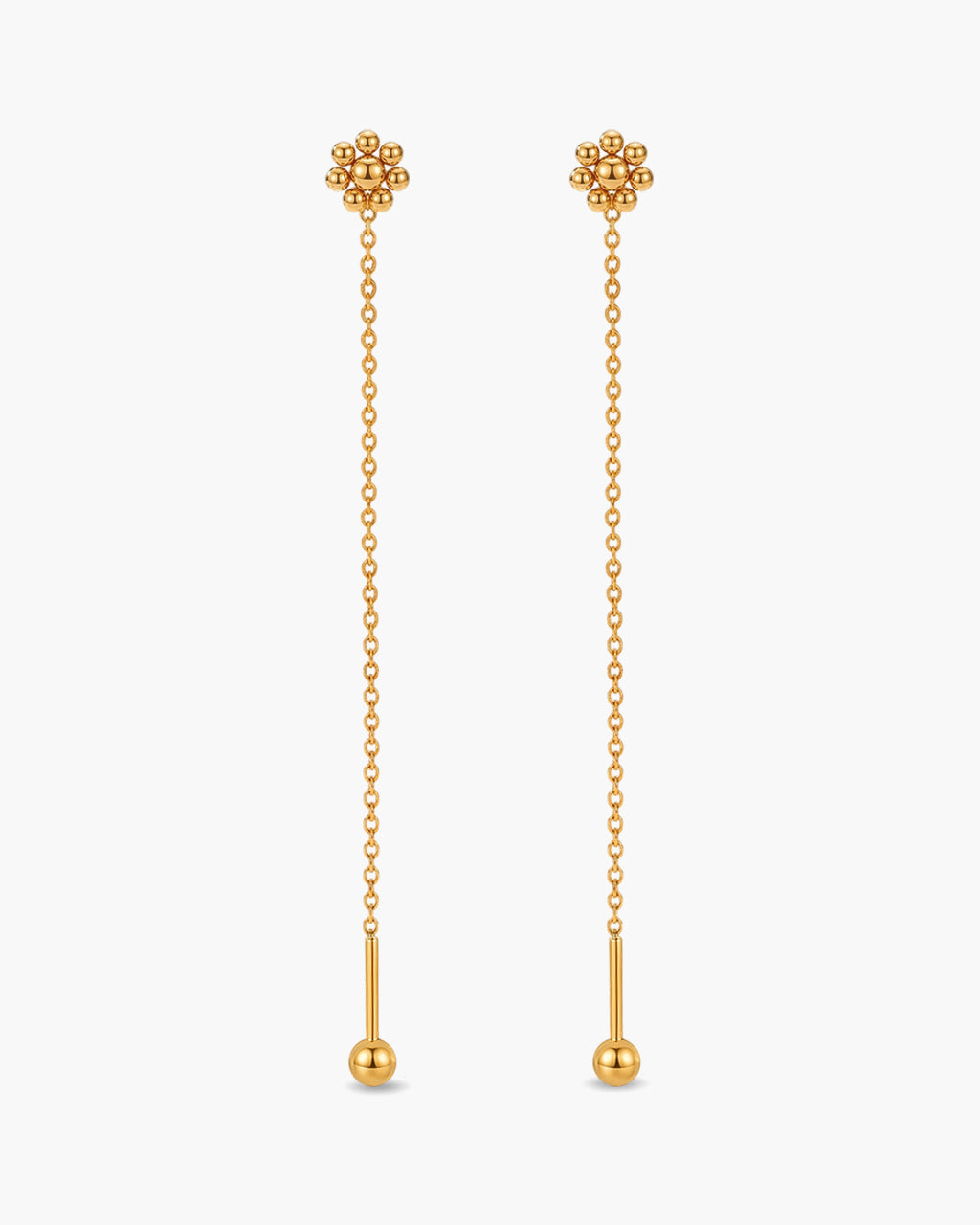 Mini Beaded Flower Threader Waterproof Gold Earrings