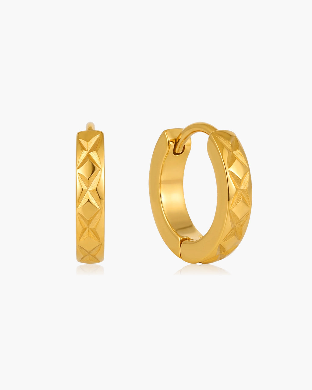 Mini Diamond Cut Huggie Hoop Waterproof Gold Earrings