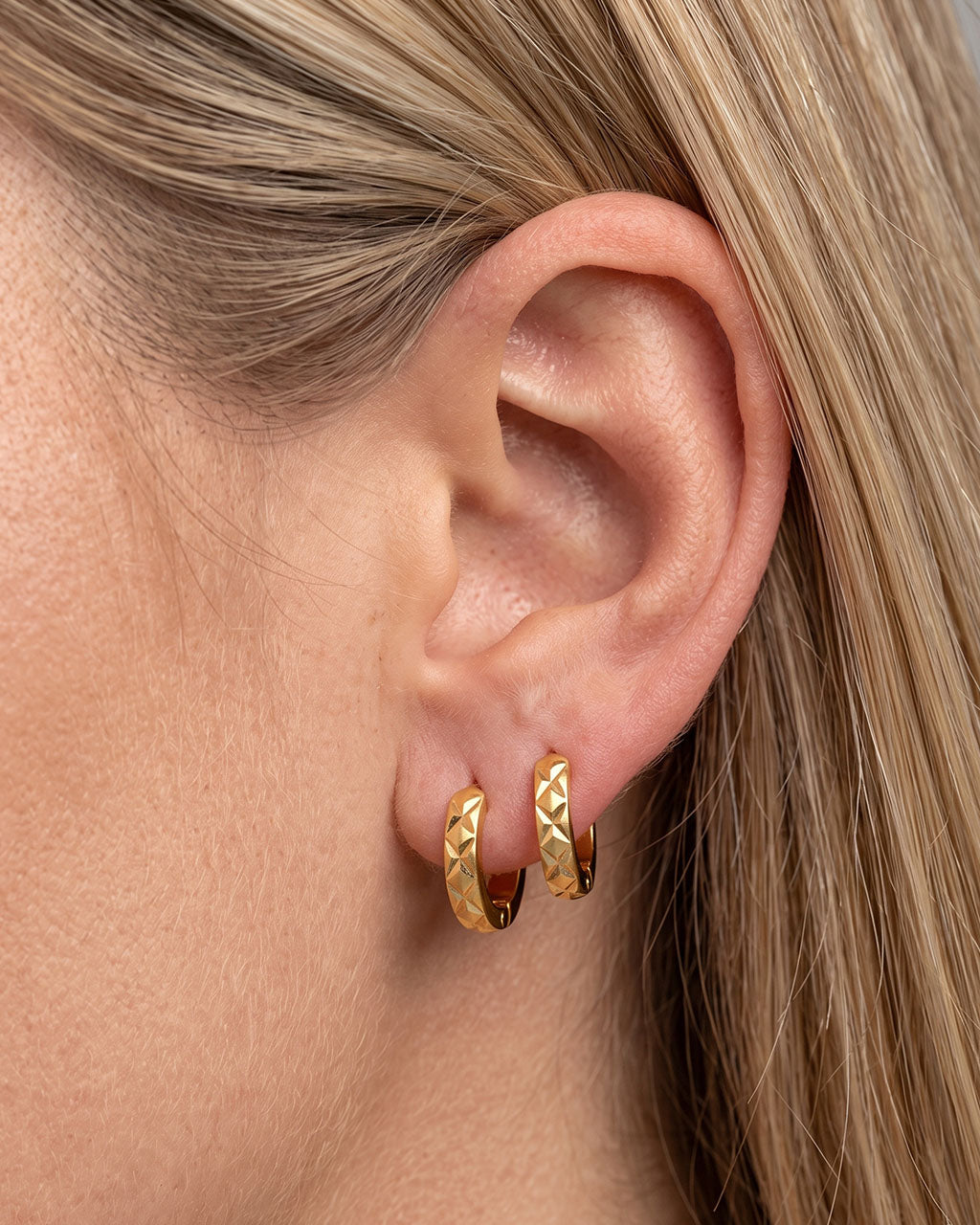 Mini Diamond Cut Huggie Hoop Waterproof Gold Earrings