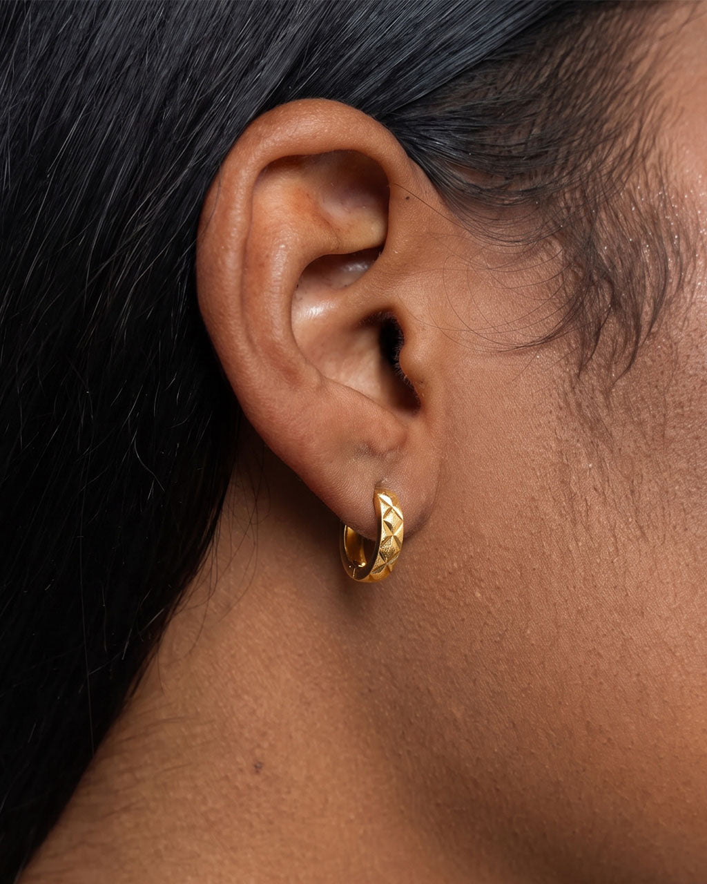 Mini Diamond Cut Huggie Hoop Waterproof Gold Earrings