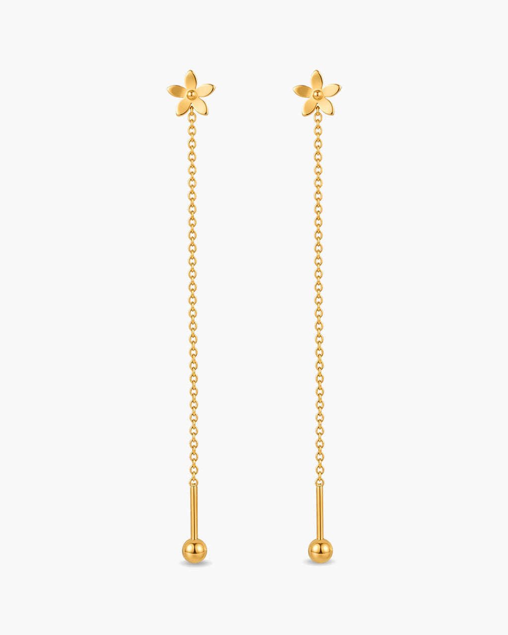 Mini Floral Threader Waterproof Gold Earrings