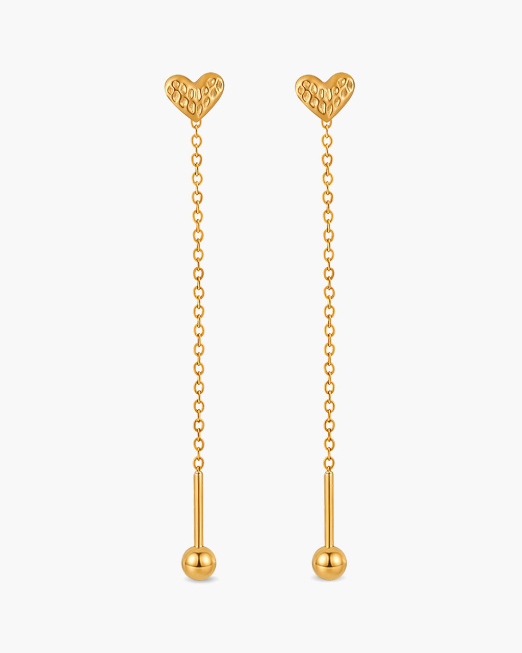 Mini Hammered Heart Threader Waterproof Gold Earrings
