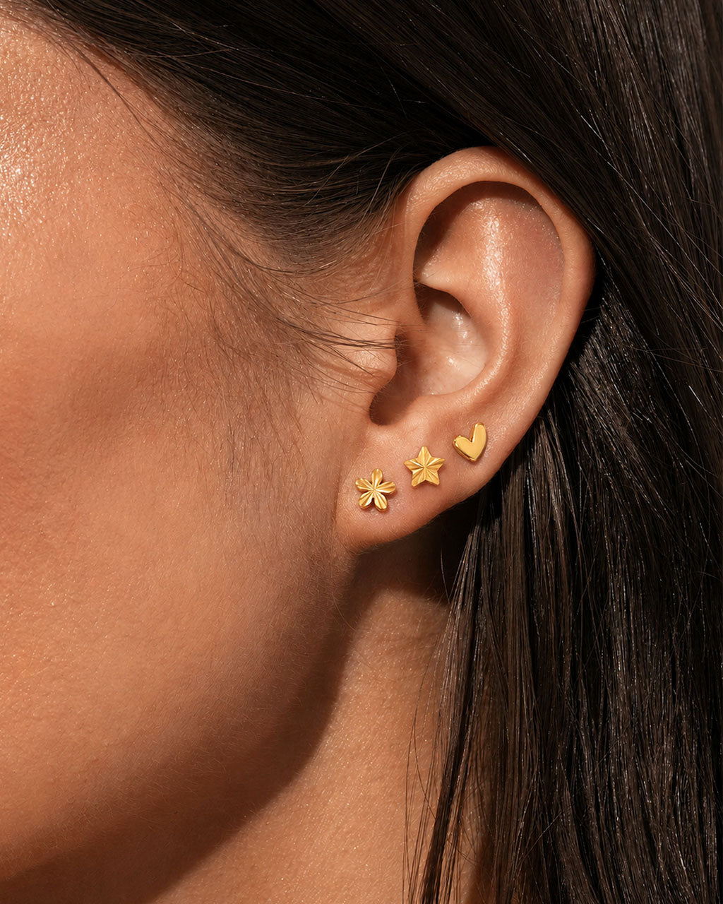 Mini Icon Charm Piercing Stud Waterproof Gold Earrings