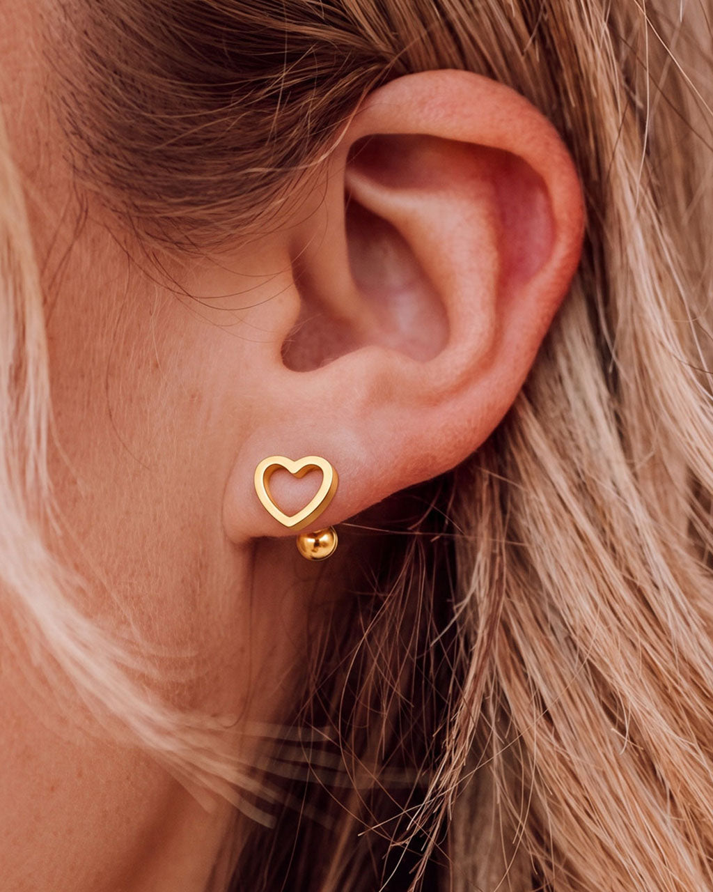 Mini Open Heart Piercing Stud Waterproof Gold Earrings