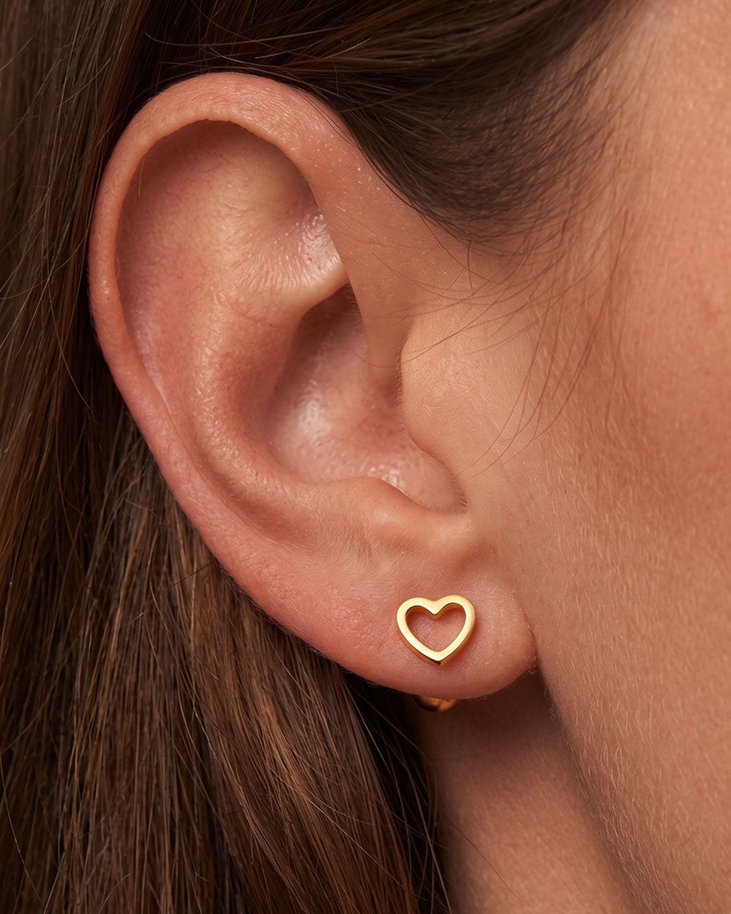 Mini Open Heart Piercing Stud Waterproof Gold Earrings