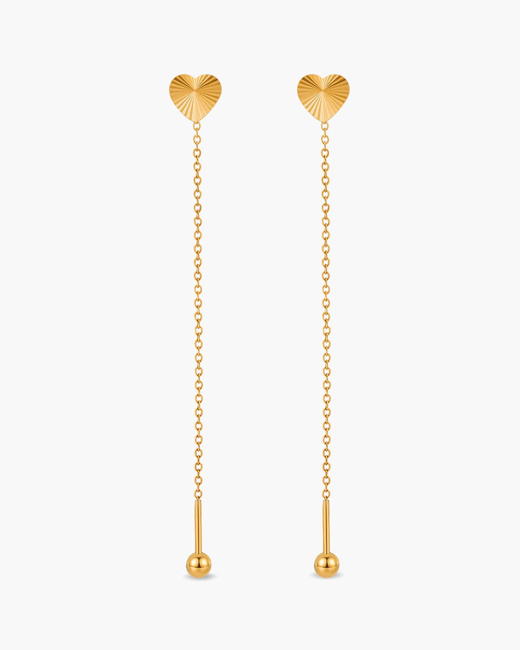 Mini Sunray Heart Threader Waterproof Gold Earrings