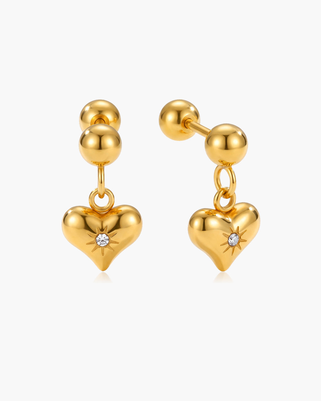 Mini Sunshine Puffy Heart Drop Waterproof Gold Earrings
