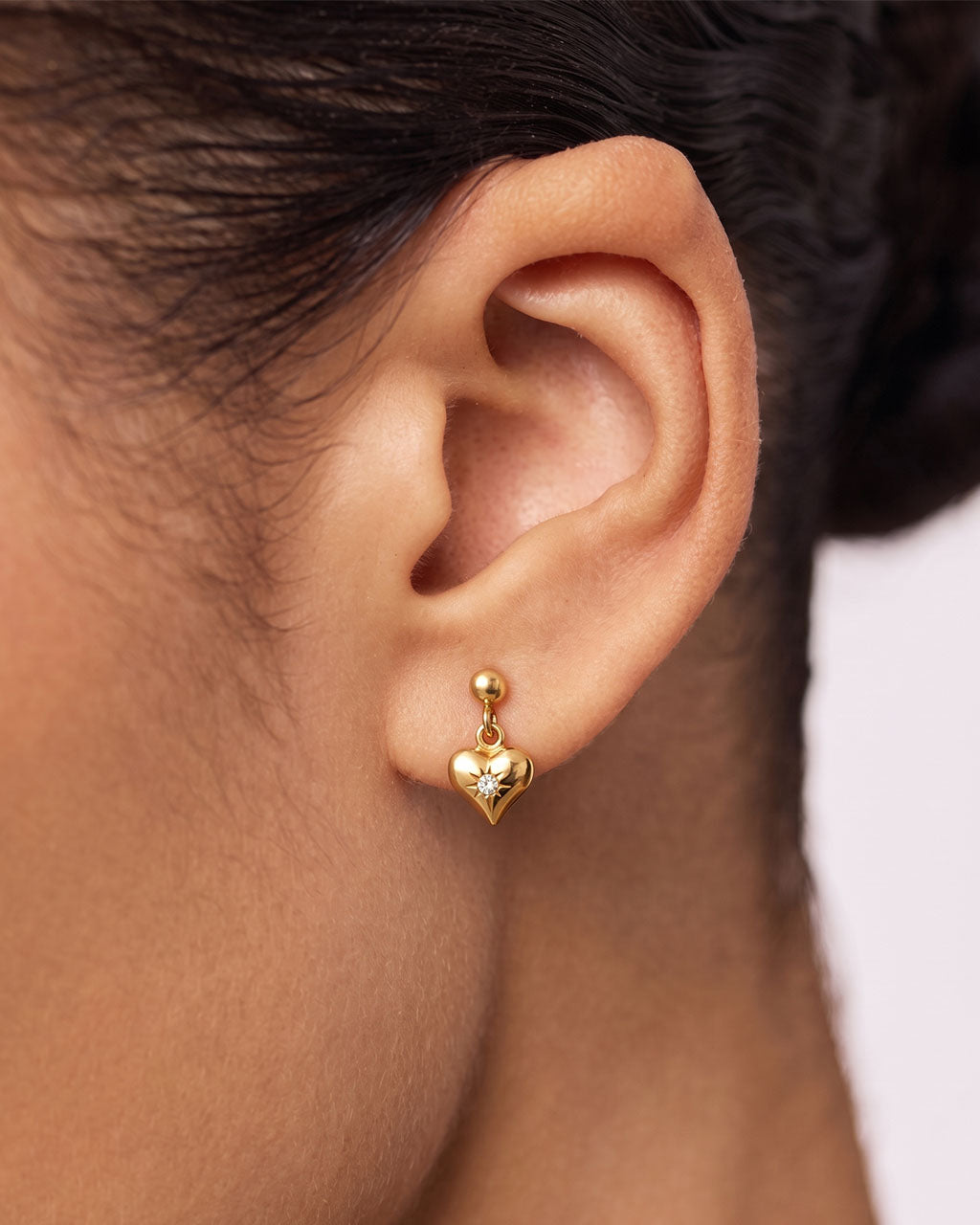 Mini Sunshine Puffy Heart Drop Waterproof Gold Earrings