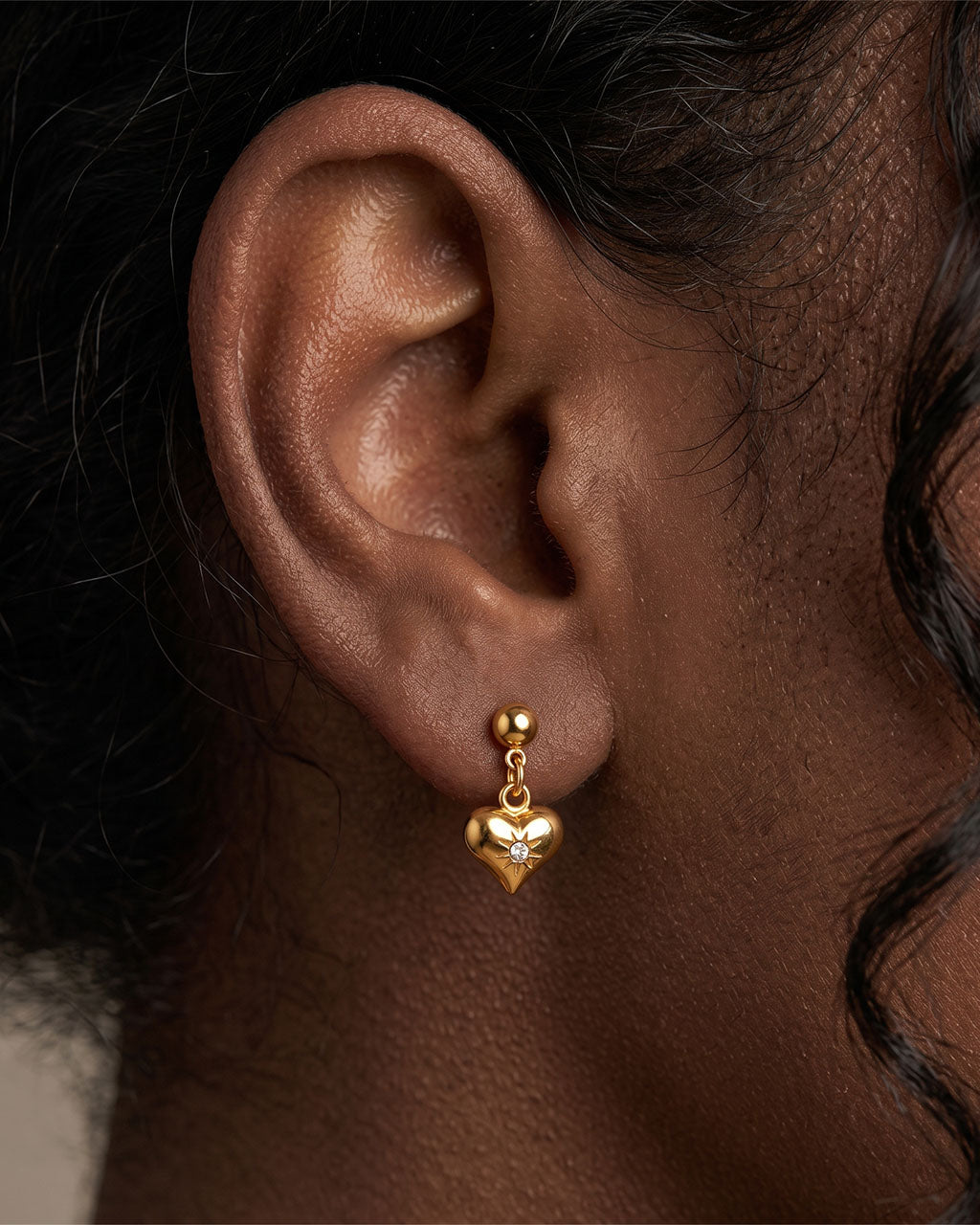 Mini Sunshine Puffy Heart Drop Waterproof Gold Earrings