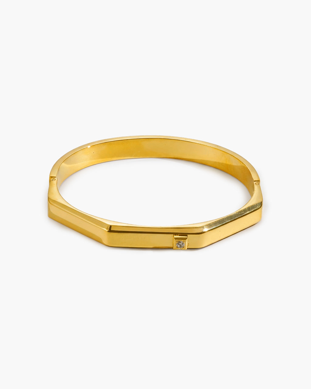 Minimalist Angular Solitaire Waterproof Gold Bangle