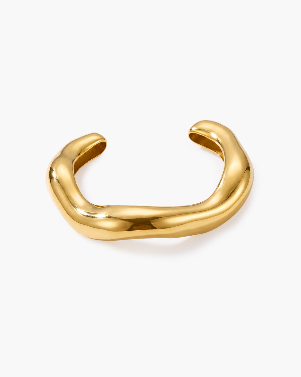 Minimalist Chunky Wave Cuff Waterproof Gold Bangle