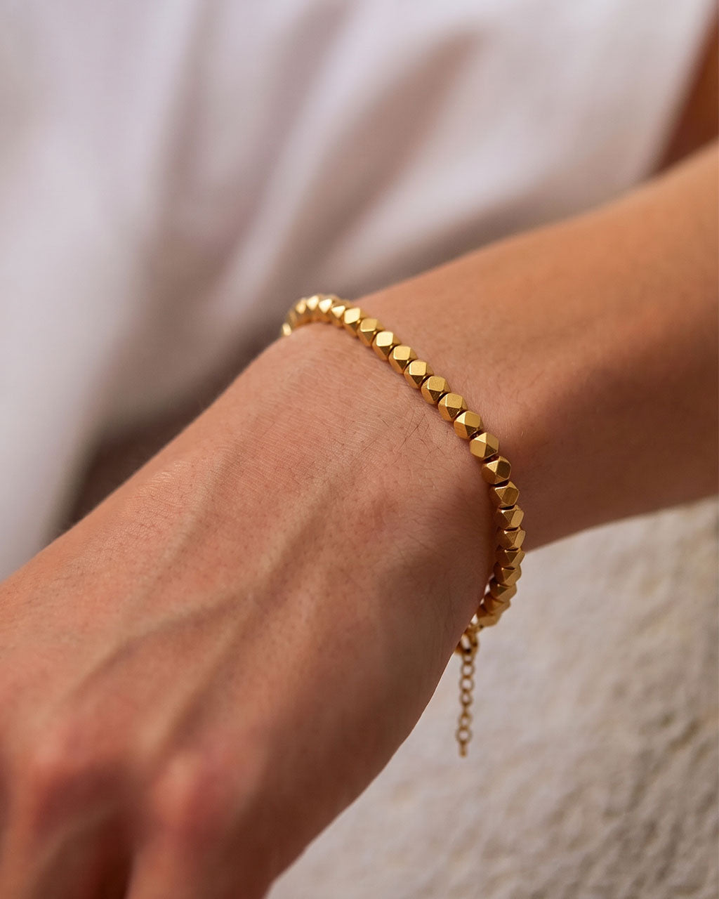 Minimalist Diamond Cut Bead Waterproof Gold Bracelet