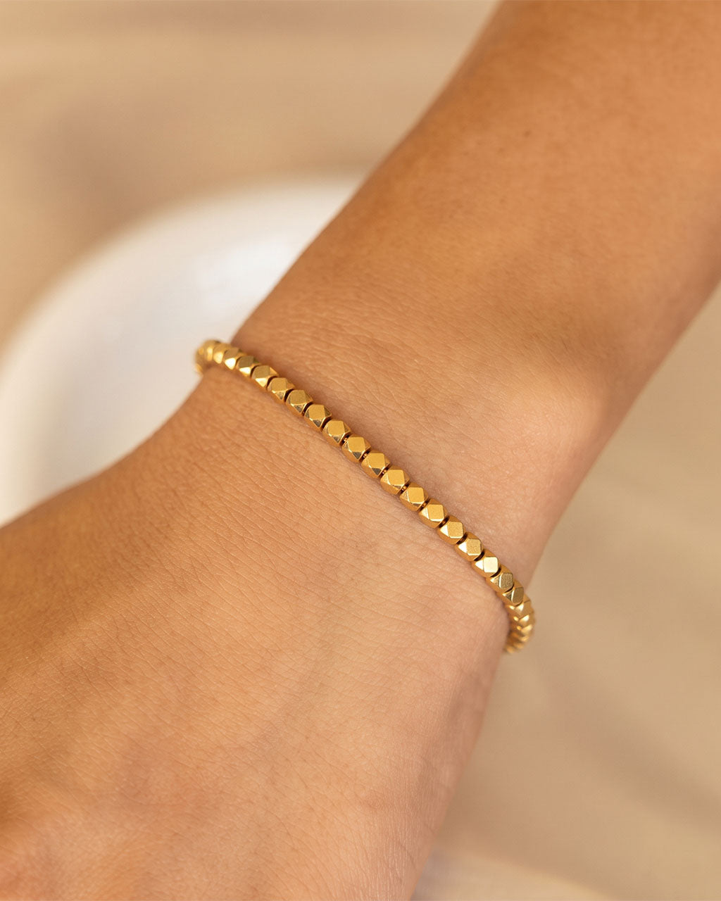 Minimalist Diamond Cut Bead Waterproof Gold Bracelet