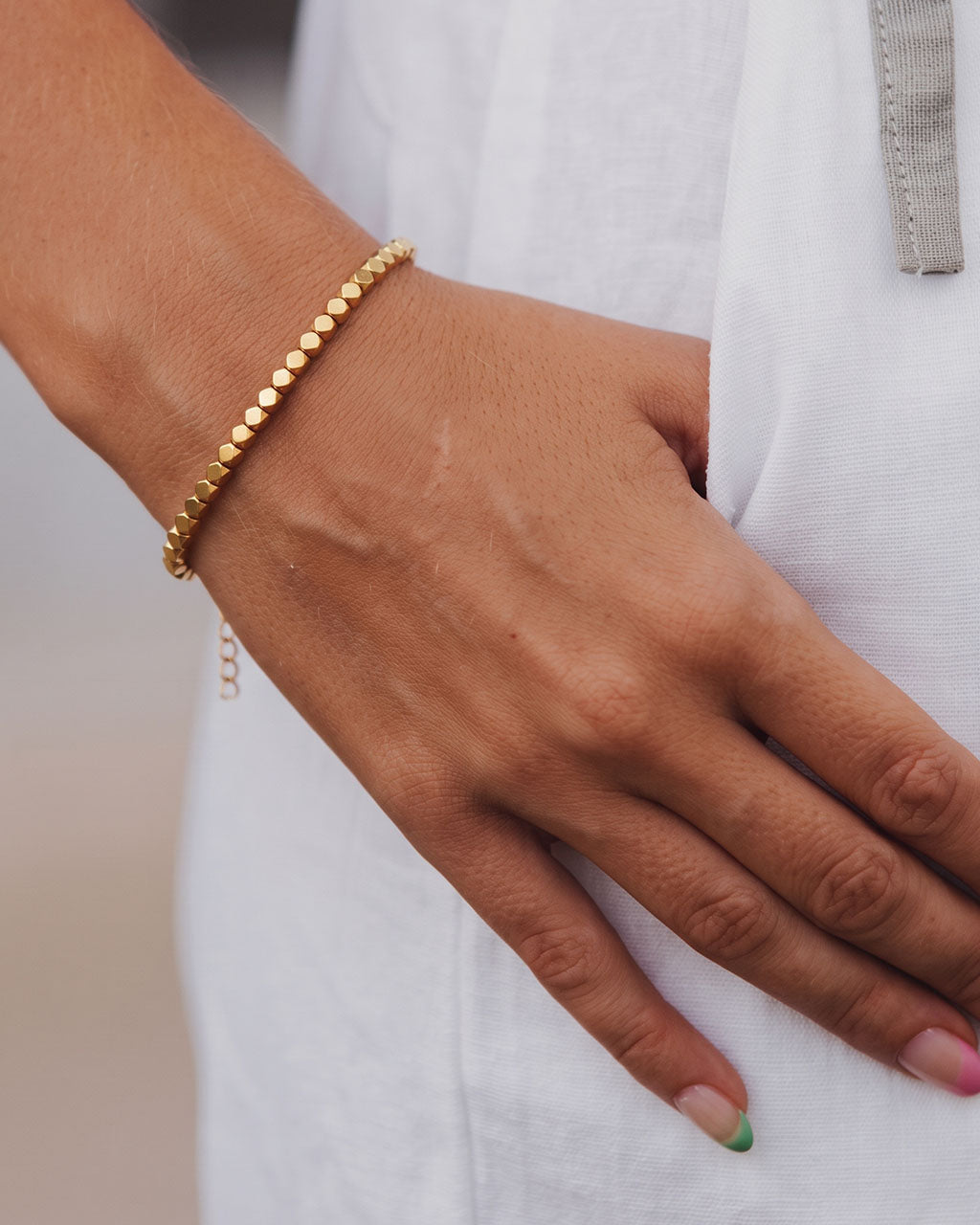 Minimalist Diamond Cut Bead Waterproof Gold Bracelet