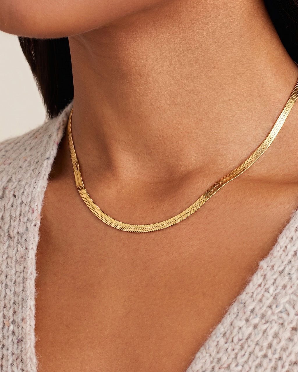 Minimalist Herringbone Chain Waterproof Gold Necklace