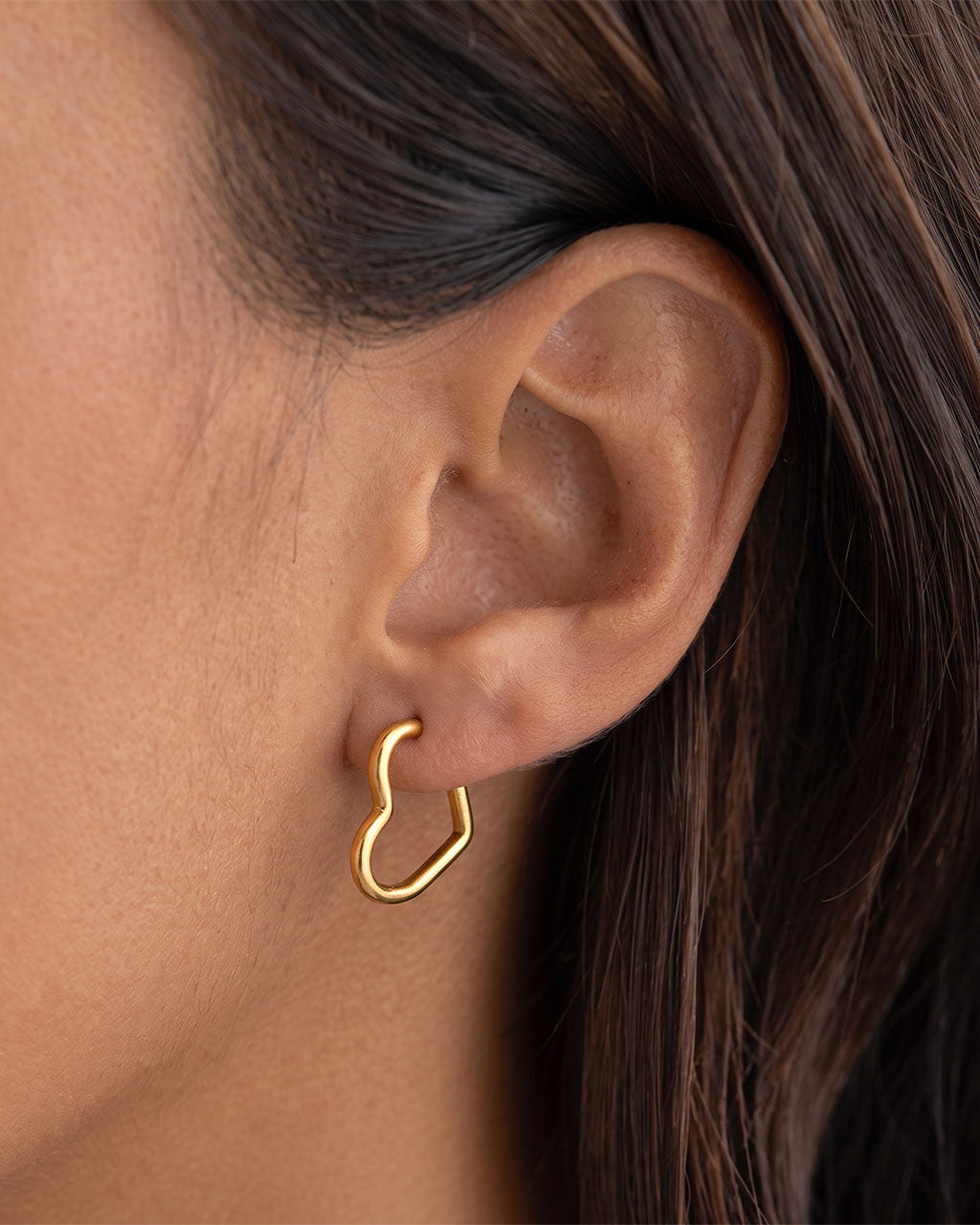 Minimalist Open Heart Hoop Waterproof Gold Earrings