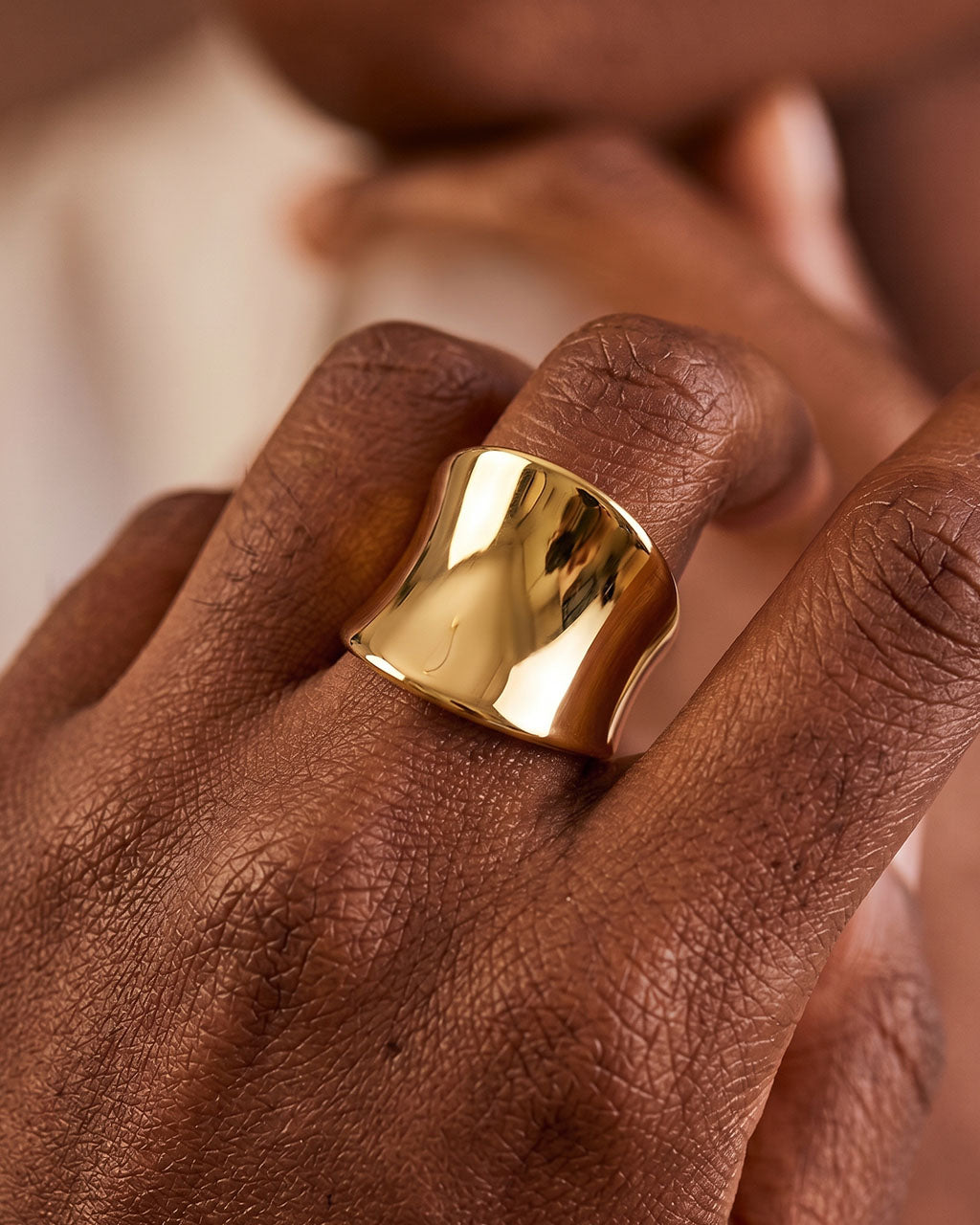 Minimalist Polished Concave Wide Waterproof Gold Ring