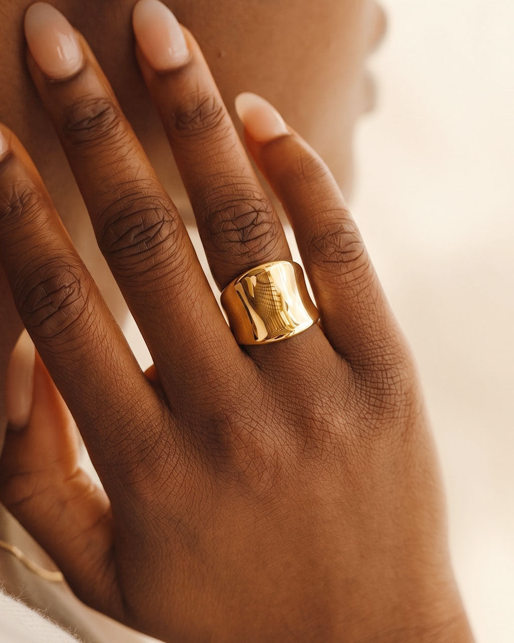 Minimalist Polished Concave Wide Waterproof Gold Ring