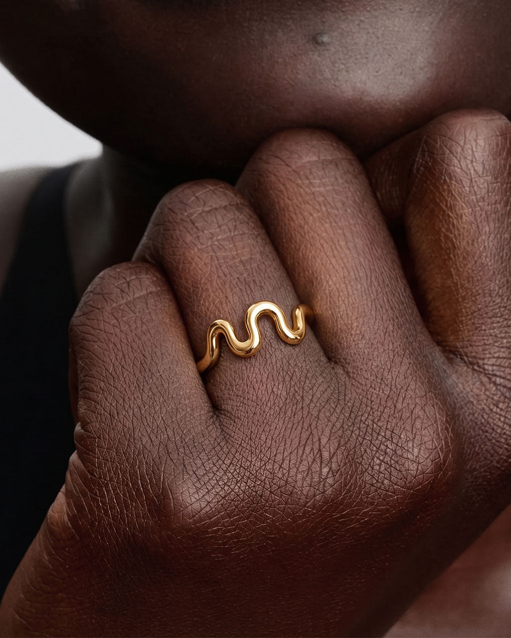 Minimalist Polished Wave Line Waterproof Gold Ring