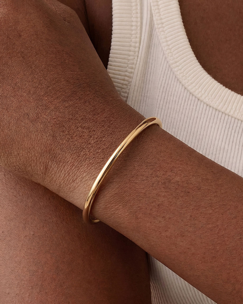 Minimalist Slim Tube Open Cuff Waterproof Gold Bangle