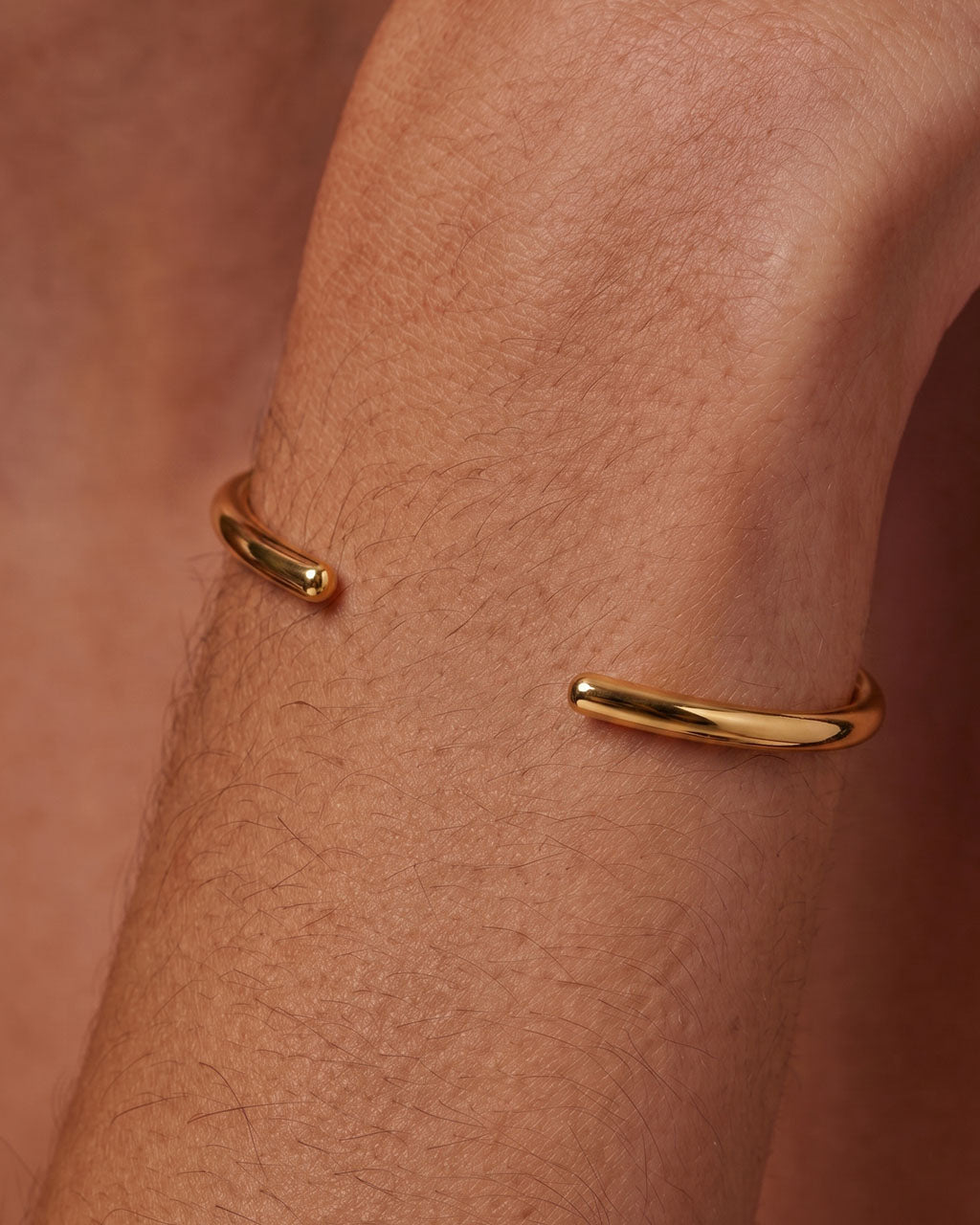 Minimalist Slim Tube Open Cuff Waterproof Gold Bangle