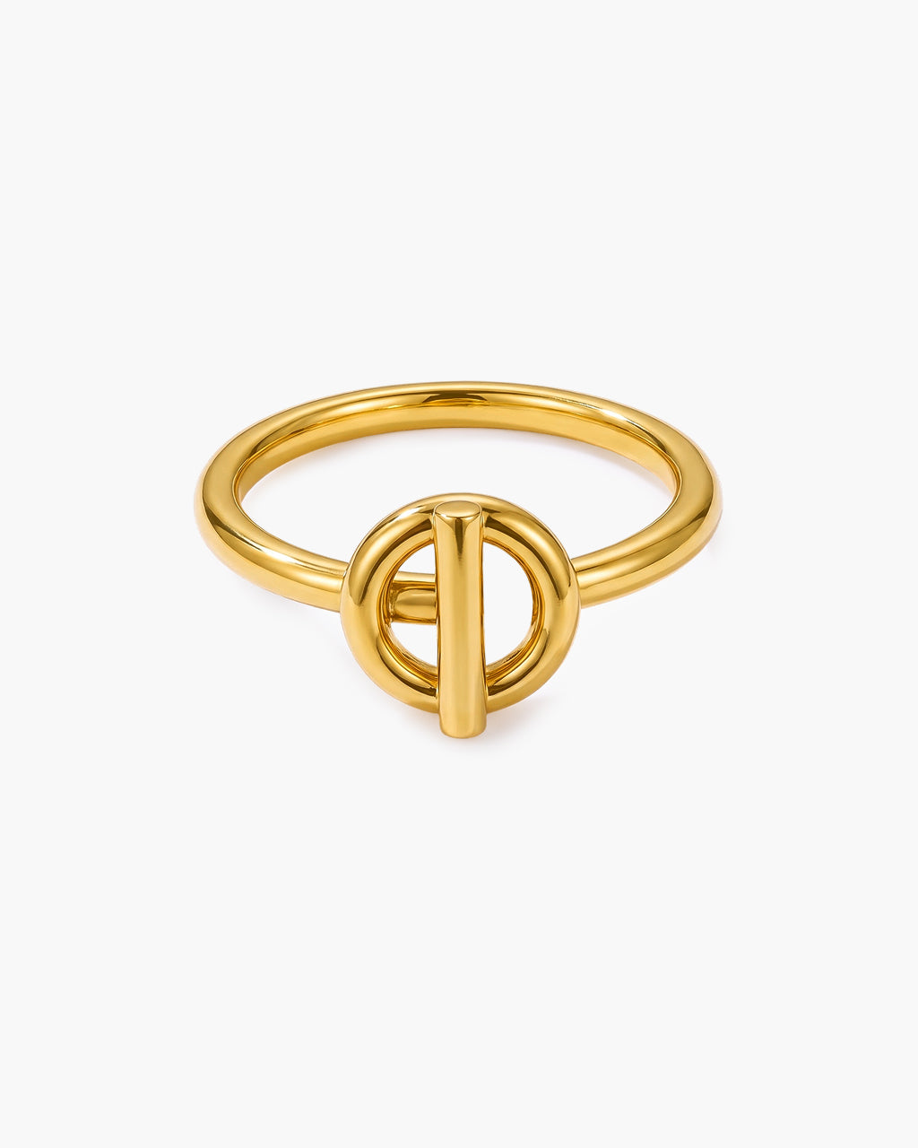 Minimalist T Bar Circle Statement Waterproof Gold Ring