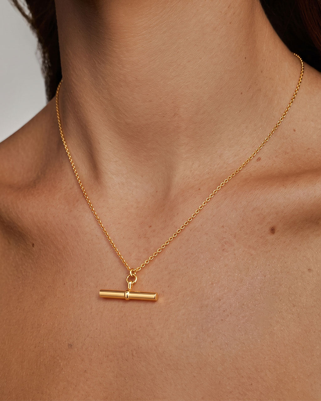 Minimalist T Bar Pendant Waterproof Gold Necklace