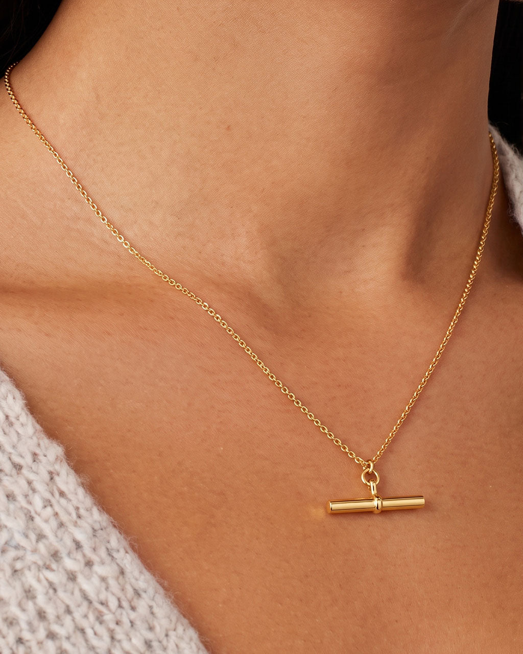 Minimalist T Bar Pendant Waterproof Gold Necklace