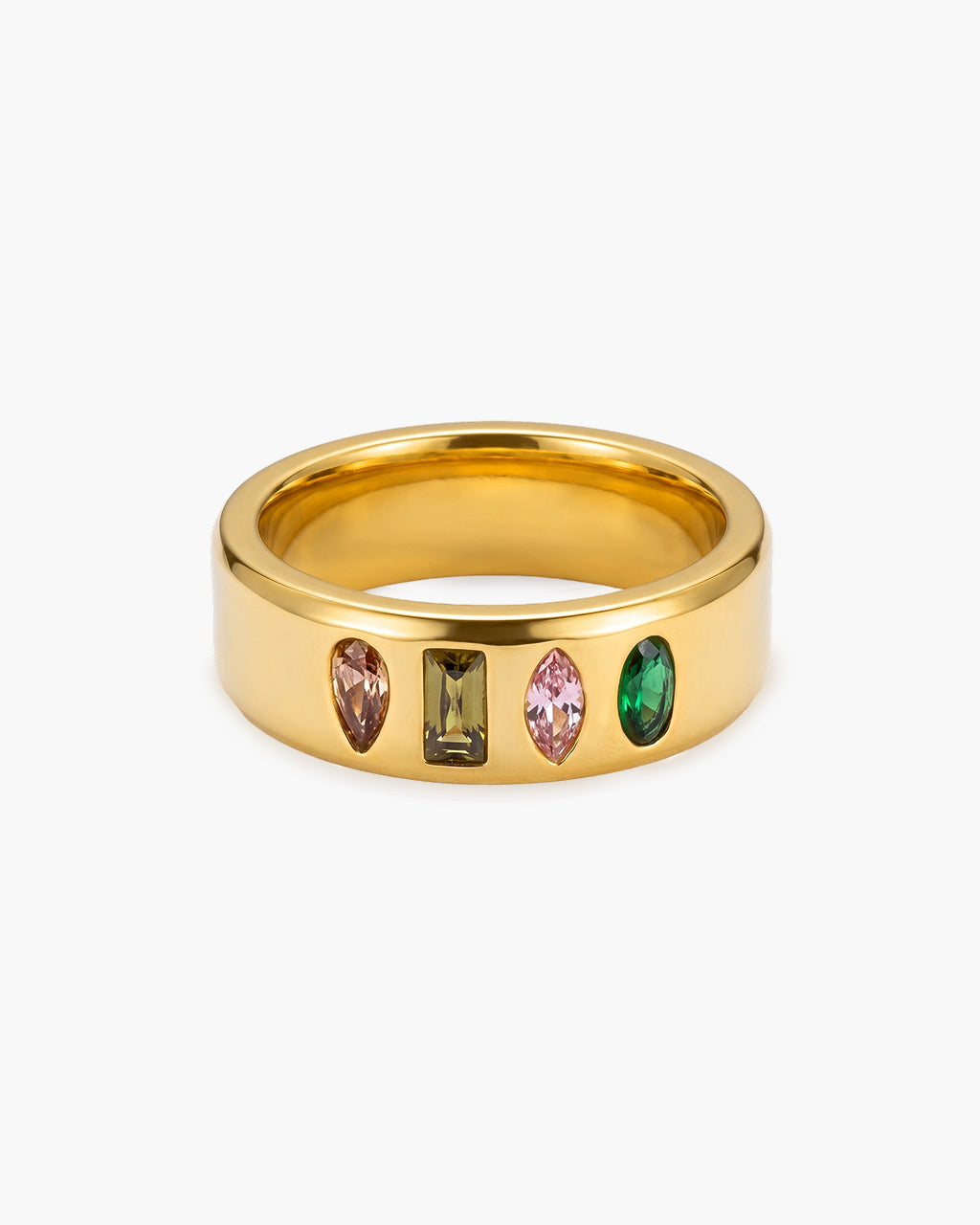 Mixed Cut Color Stone Mosaic Waterproof Gold Ring