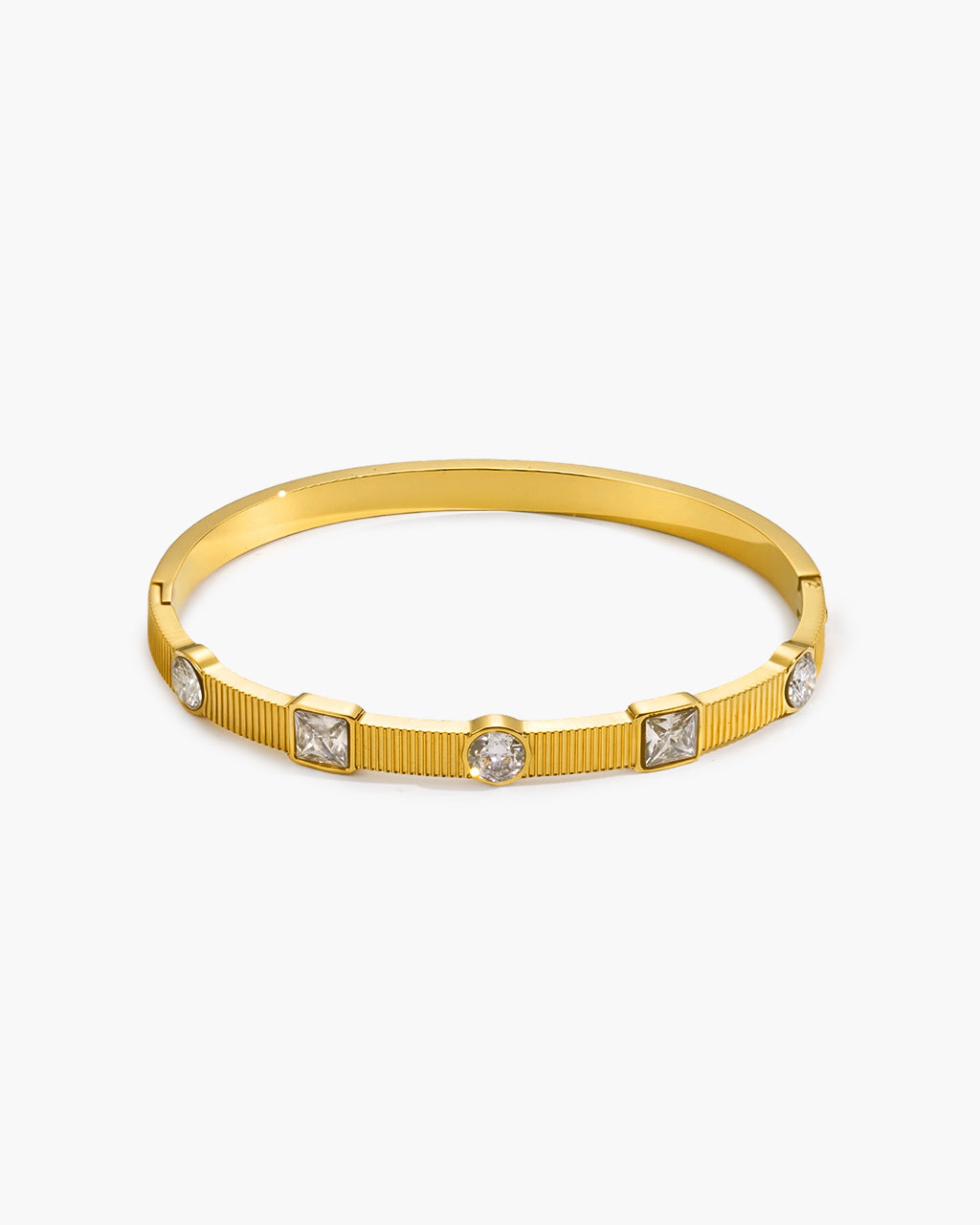 Mixed Cut Five Stone Ribbed Waterproof Gold Bangle