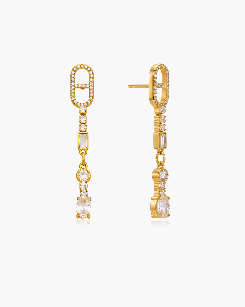 Mixed Cut Stone Linear Drop Waterproof Gold Earrings
