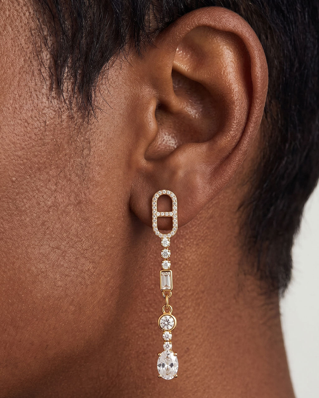 Mixed Cut Stone Linear Drop Waterproof Gold Earrings