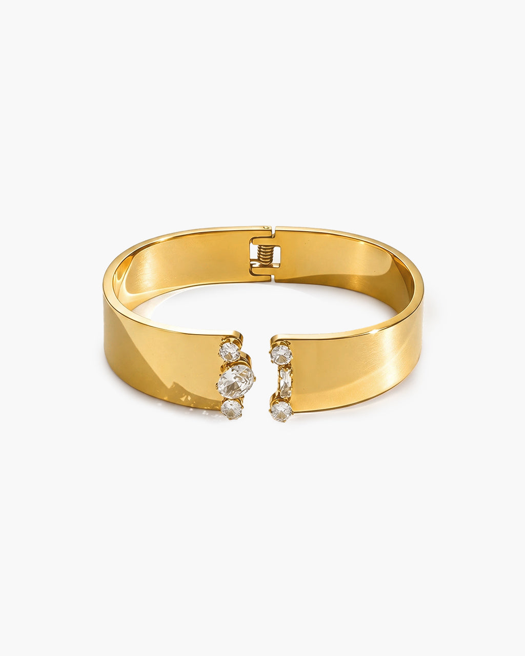 Mixed Cut Stone Wide Open Cuff Waterproof Gold Bangle