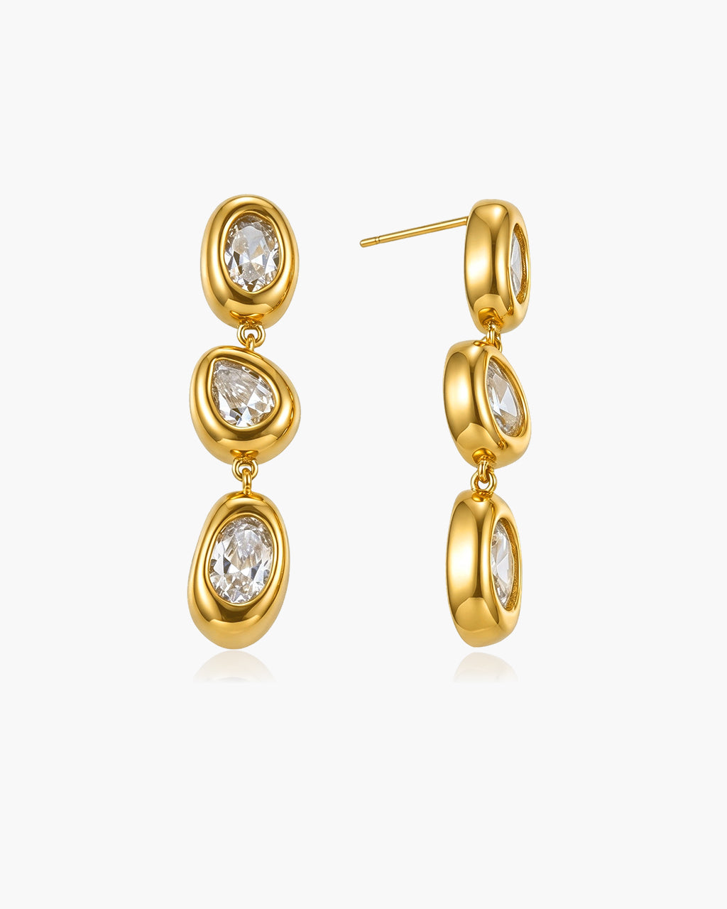 Mixed Cut Three Stone Drop Waterproof Gold Earrings