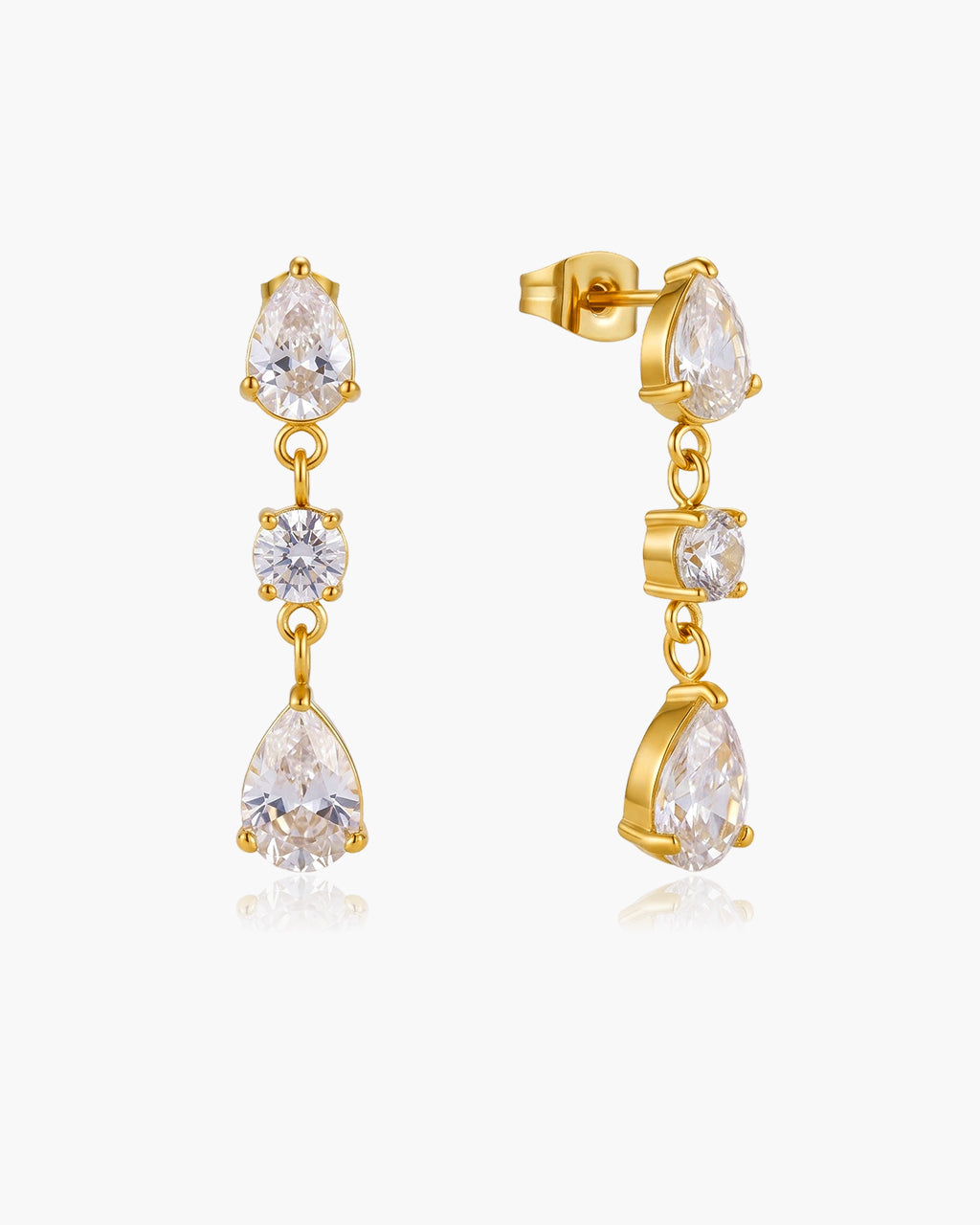 Mixed Three Stone Linear Drop Waterproof Gold Earrings