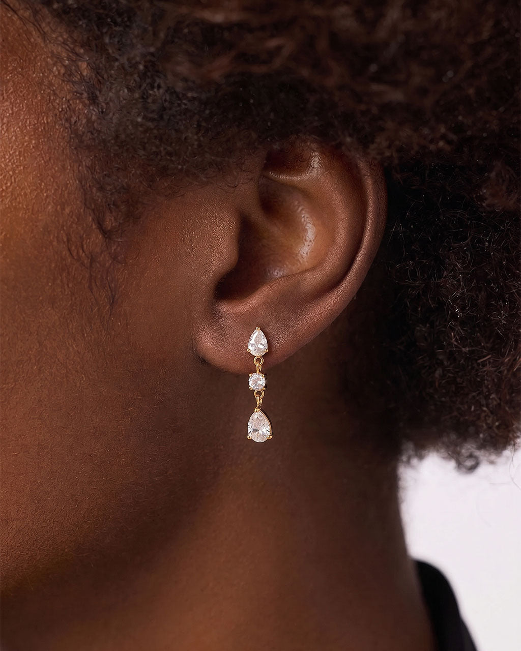 Mixed Three Stone Linear Drop Waterproof Gold Earrings