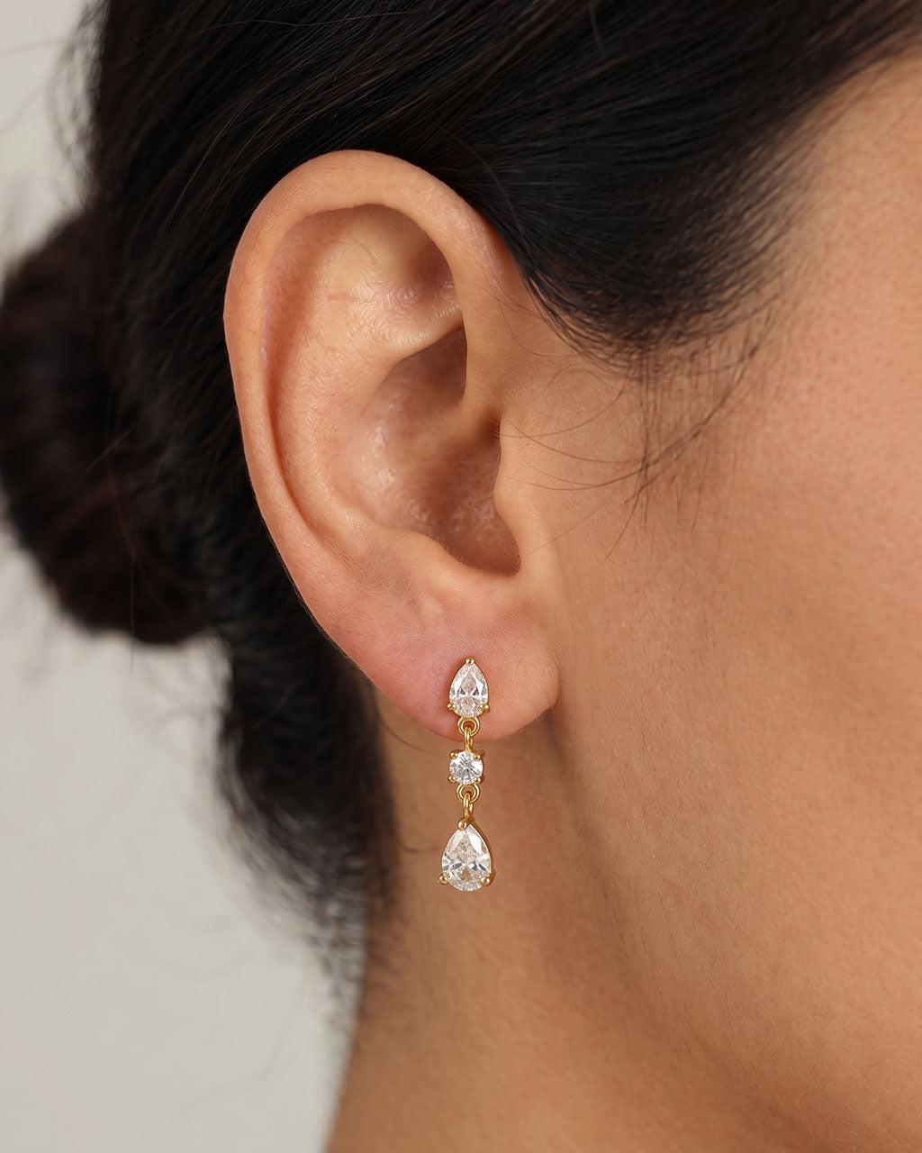 Mixed Three Stone Linear Drop Waterproof Gold Earrings