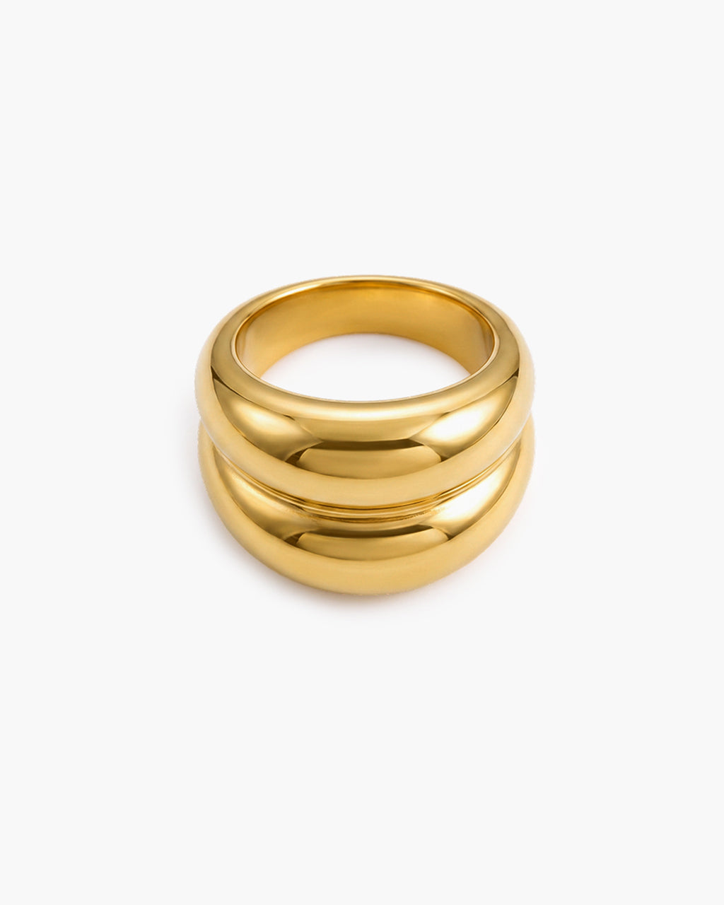 Modern Chunky Double Dome Band Waterproof Gold Ring