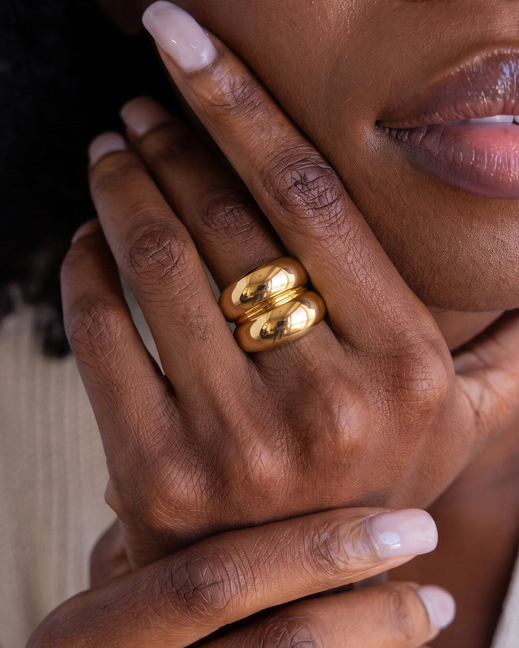 Modern Chunky Double Dome Band Waterproof Gold Ring