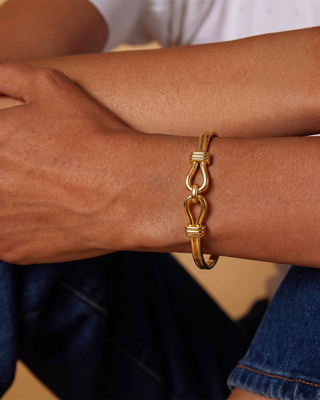 Modern Chunky Knot Double Row Waterproof Gold Bracelet