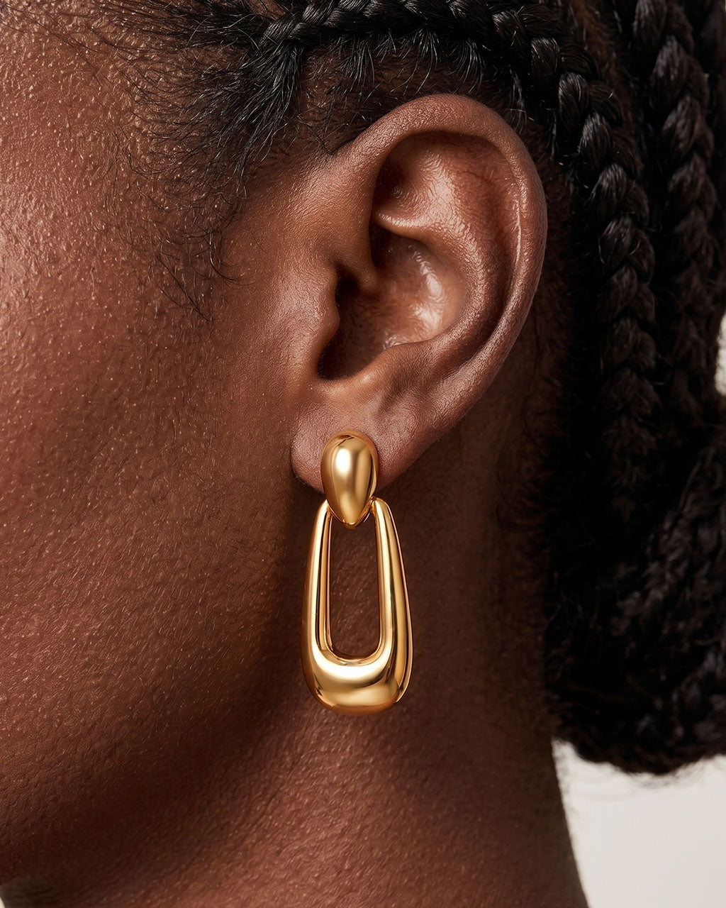 Modern Chunky Open U Drop Stud Waterproof Gold Earrings