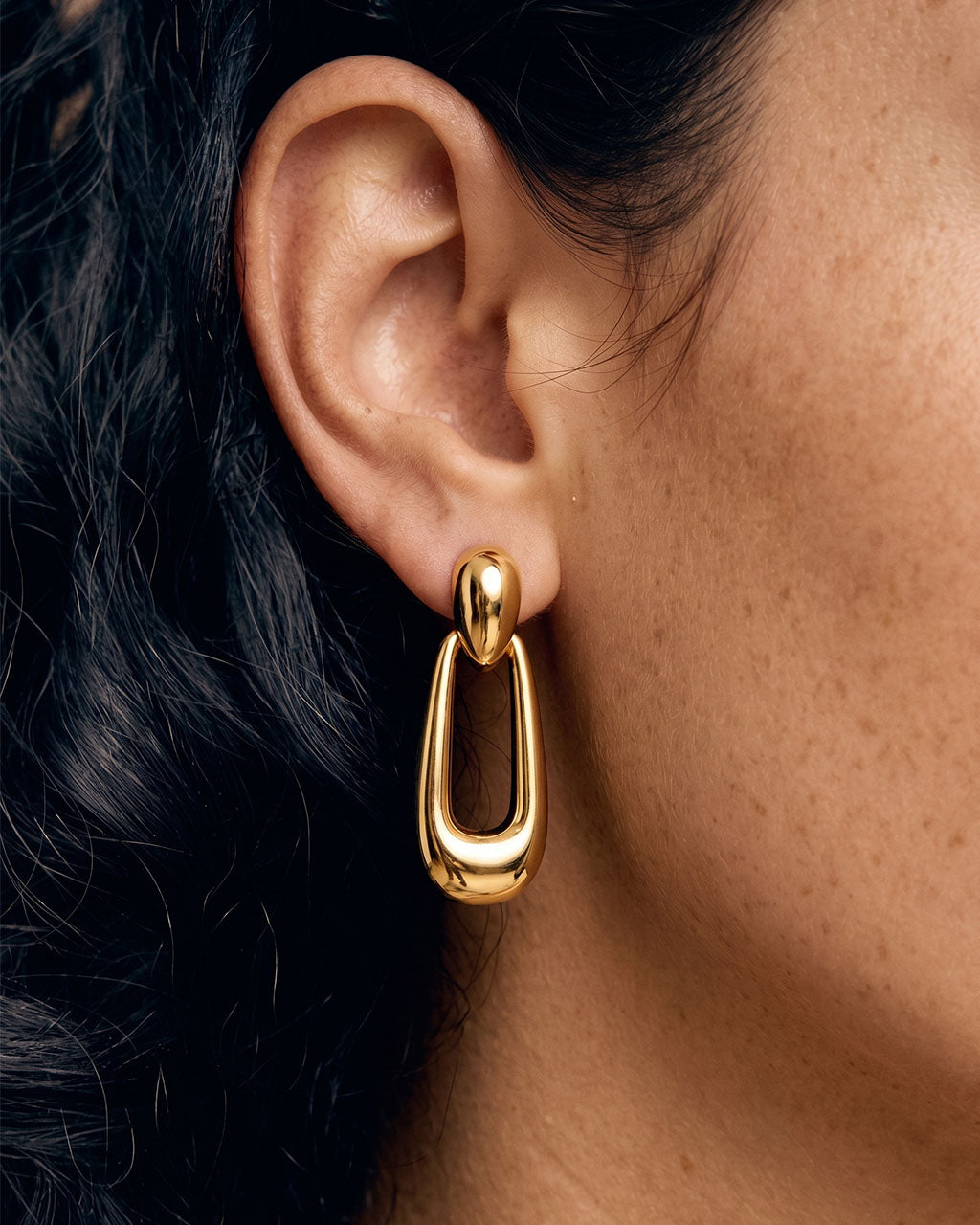 Modern Chunky Open U Drop Stud Waterproof Gold Earrings