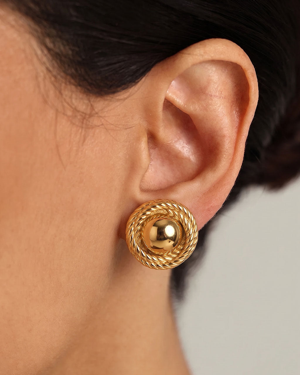 Modern Rope Dome Gold Stud Waterproof Chunky Earrings