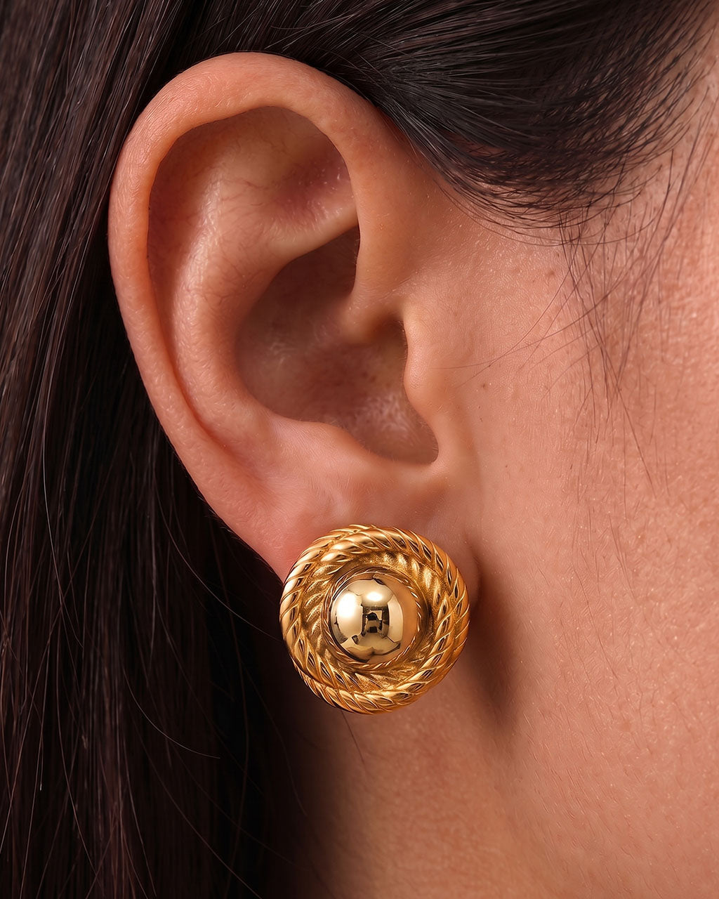 Modern Rope Dome Gold Stud Waterproof Chunky Earrings